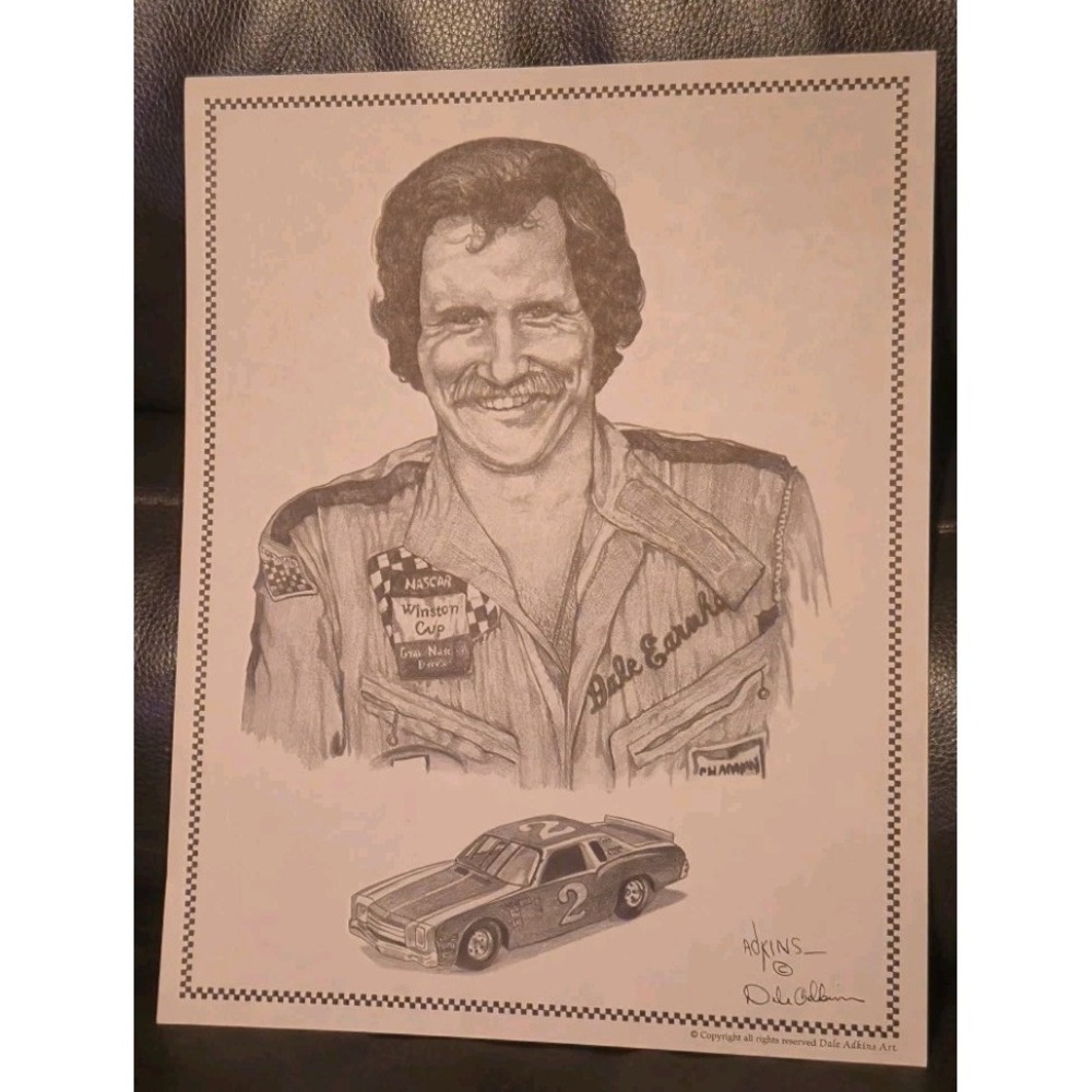 Dale Earnhardt Sr #2 ✏️ Vintage Pencil Art‎ Print NASCAR Wrangler Era